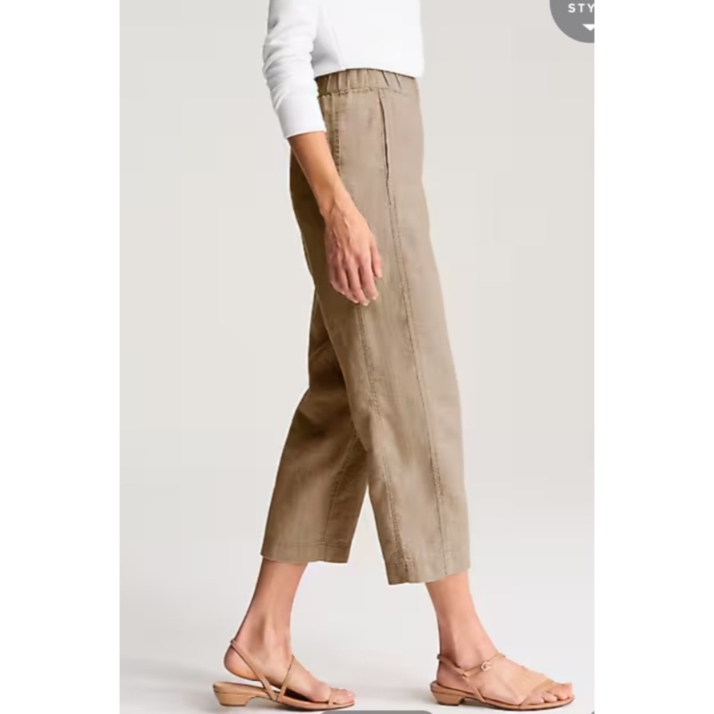 Pure Jill J. Jill Women Brown 100% Linen Cropped Elastic Waist Pants Size M